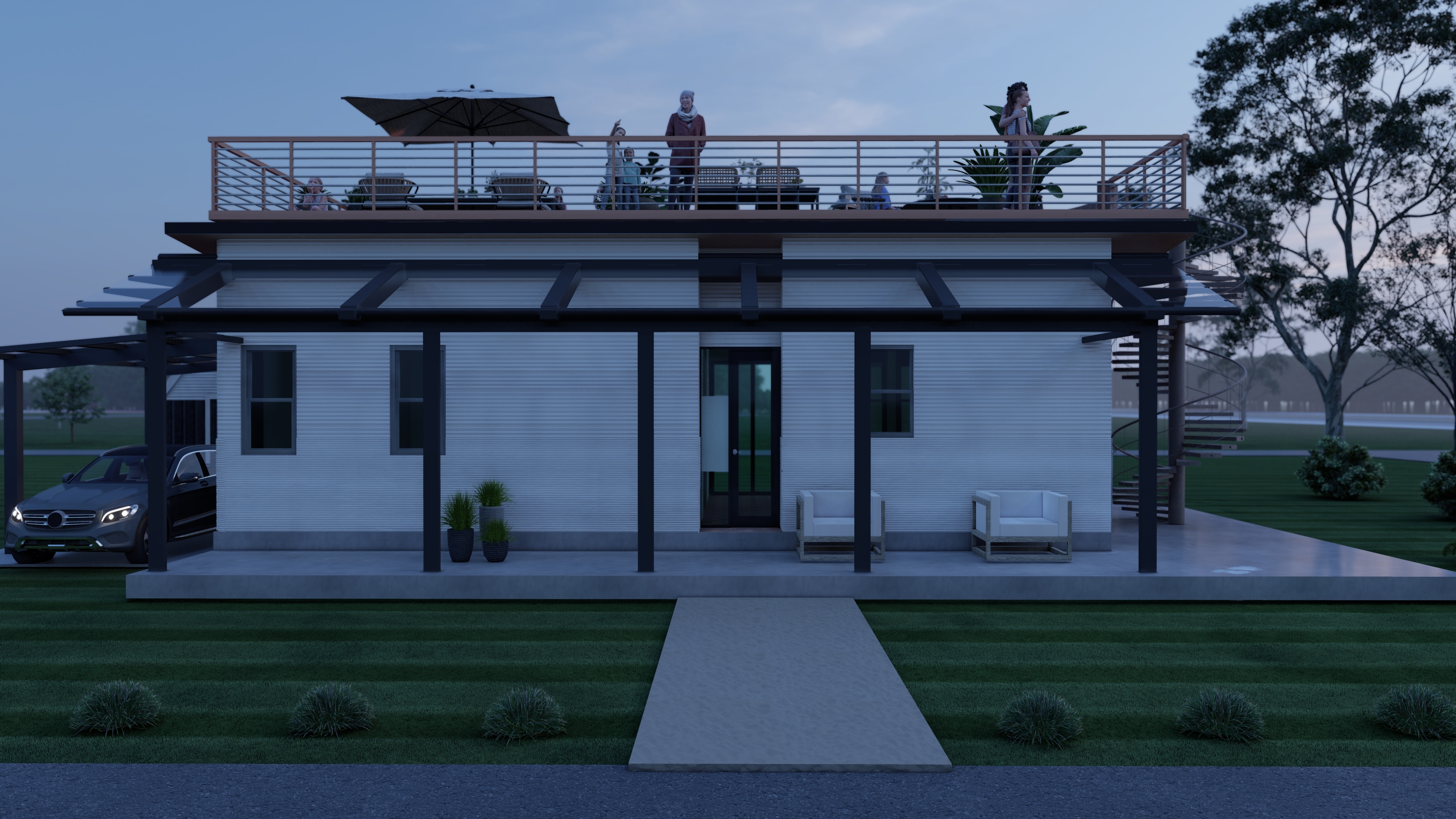 The Jules exterior at dusk